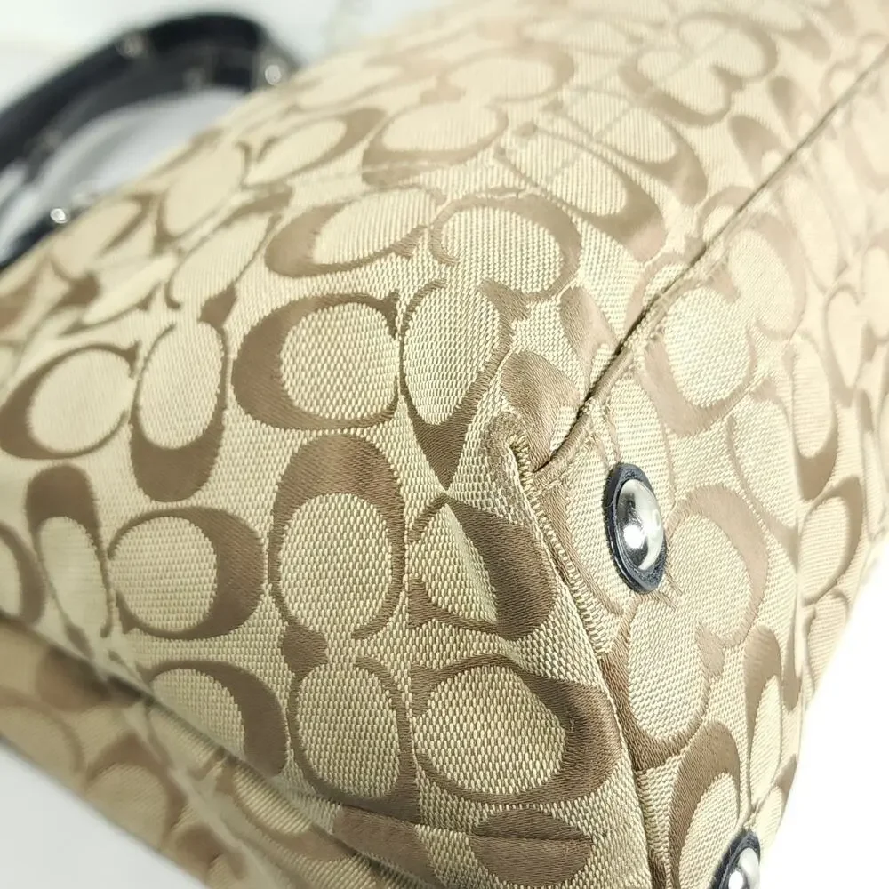 Coach Penelope Signature Large Brown Canvas Leather Satchel Handbag Bag